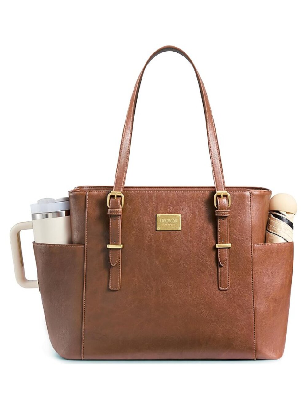 LOVEVOOK Laptop Tote Bag Fits 15.6 Inch Vegan Leather Messenger Work Briefcase